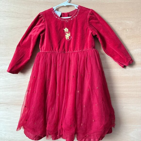 VTG Disney Store Red‎ holiday velvet and tulle winnie the pooh dress - Picture 1 of 4